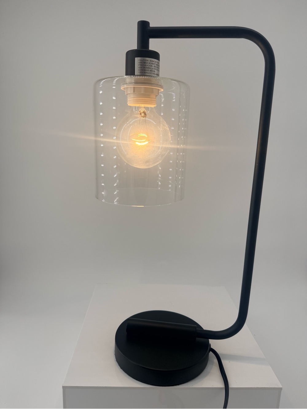 Modern Black Desk Lamp with Clear Glass Shade - Home Office